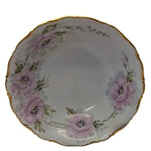 Vintage Seltmann Weiden Serving Bowl Pink Floral Gold Trim Signed By‎ Artist